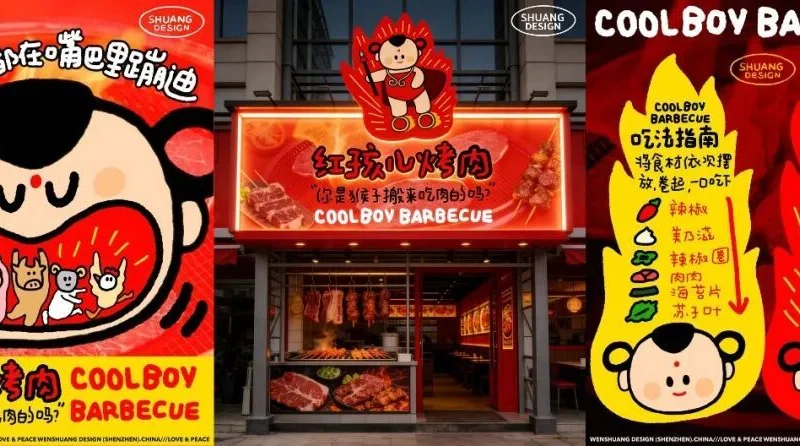 烧烤店品牌形象设计_WS Design｜烤肉店[品牌全案]：红孩儿烤肉（IP设计）